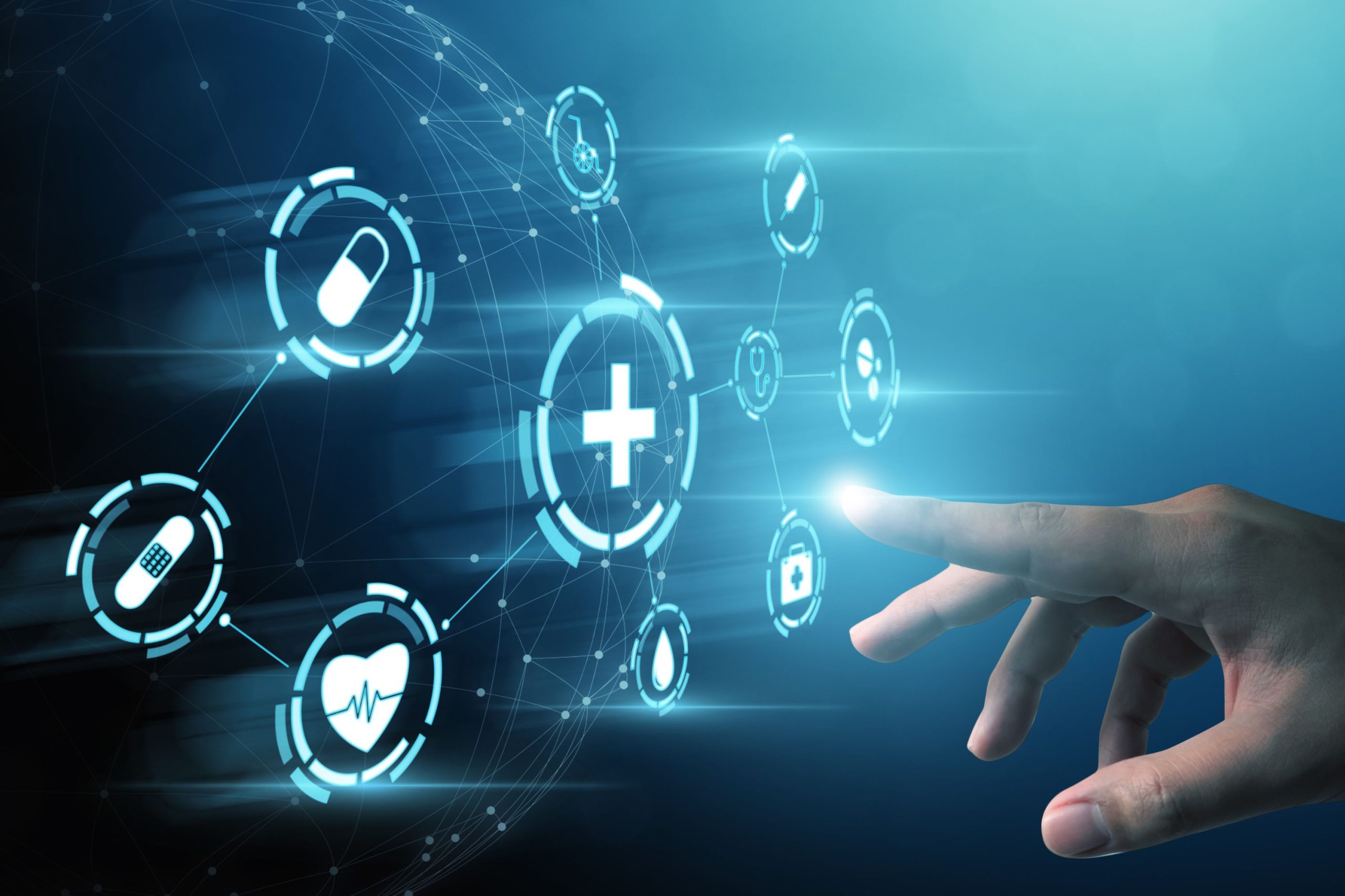 Ikonki symbolizujące tematy związane ze zdrowiem: leki, plastry, serce